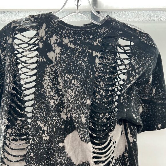 Gilded Intent Distressed Top Black/Gray Women's Size Small Tie Dye Short Sleeve - Picture 6 of 8